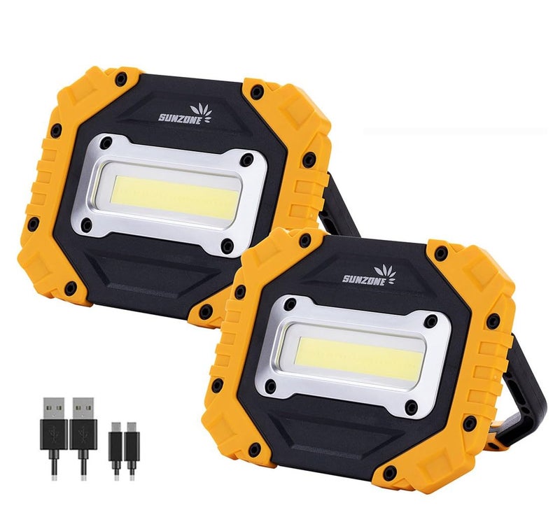Sunzone LED Work Light, Rechargeable Magnetic Flood Lights with Stand, Waterproof Portable Job Site Lighting for Camping, Fishing, Hiking, Car Inspection with Emergency Mode (2 Pack) - Image 1